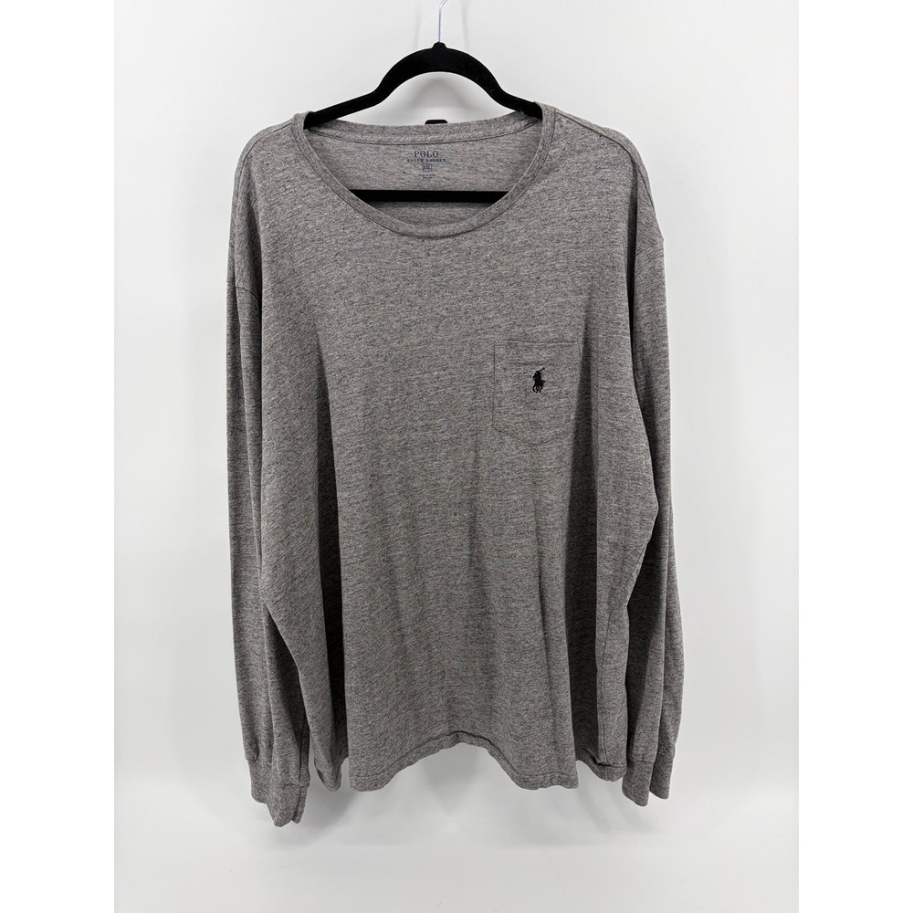 Polo Ralph Lauren, Long Sleeve Pocket T-Shirt Heather Grey, Navy Pony, Men XXL